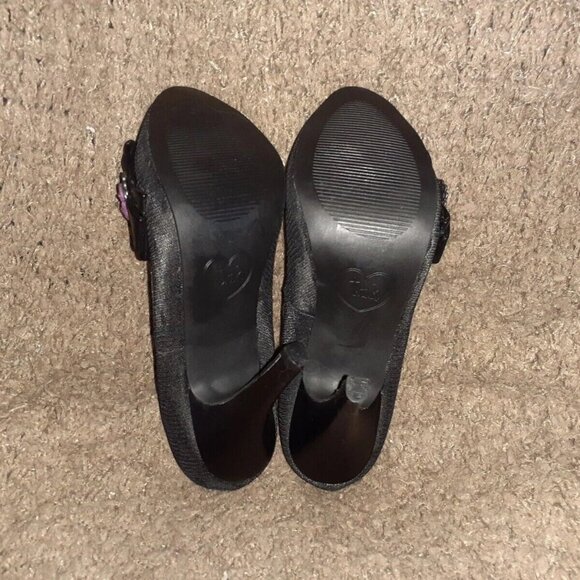 T.U.K. Harlot Heel-Purple Skull Cameo-Black Dot Mesh-Size 8-Near Mint - Picture 8 of 8